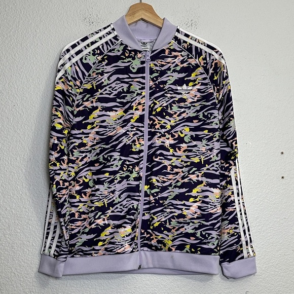 Adidas Youth Girls Size XLarge Purple Colorful Swirls Full Zip Up Track Jacket - Picture 1 of 11